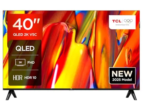 TCL 40V5C - 40“ Full HD Smart QLED Fernseher - Fernseher mit QLED-Technologie für lebendige Farben und HDR, ausgestattet mit Android TV für über 400.000 Inhalte und Google Cast für einfache Medienübertragung.
