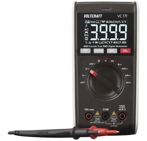 VOLTCRAFT VC171 Hand-Multimeter digital CAT III 600V - Spannungsprüfer mit Delta Messung für präzise Abweichungen, klar ablesbarem EBTN Display und robustem, rutschfestem Design für den professionellen Einsatz.