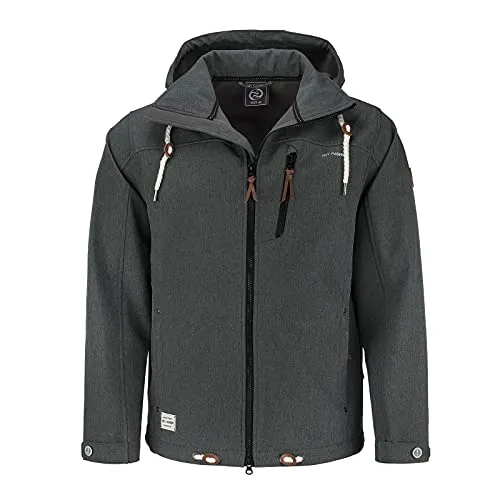 Dry Fashion Herren Softshelljacke Heiligenhafen - Softshell Jacke Herren Outdoor Herrenjacke mit verstellbarer und abnehmbarer Kapuze in Schwarz Melange Größe S
