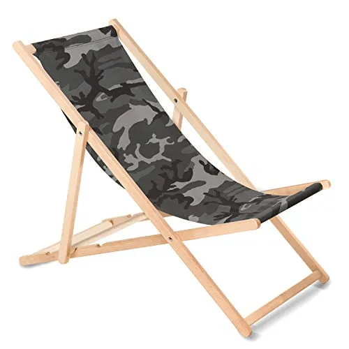 Green Blue Klappbare Liegestuhl aus Buchenholz - Camo grau - Hochwertige Sonnenliege aus Buchenholz, ideal für Garten und Strand. Dreistufige Rücklehne, bis 110kg Tragkraft und leicht zusammenklappbar für einfachen Transport.
