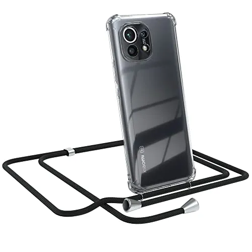 Produktbild EAZY CASE Handykette kompatibel mit Xiaomi Mi 11 / Mi 11 5G Handyhülle mit Umhängeband, Handykordel mit Schutzhülle, Silikonhülle, Hülle mit Band, Stylische Kette mit Hülle für Smartphone, Schwarz