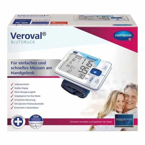 Veroval Handgelenk-Blutdruckmessgerät - Vollautomatische Blutdruck- und Pulsmessung mit Arrhythmie-Erkennung, große Anzeige und Positionskontrolle für präzise Ergebnisse