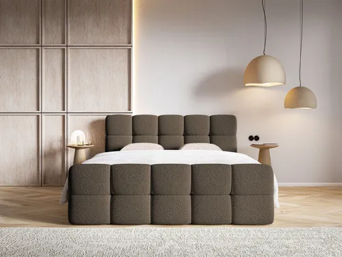 Selsey Cloudy Boxbett 140x200 mit Matratze und Topper - Brauner Bouclé-Bezug - Elegantes Boxbett mit 2 praktischen Bettkästen für optimalen Stauraum. Die hochwertige Bonellfederkernmatratze und der bequeme Topper garantieren höchsten Schlafkomfort.