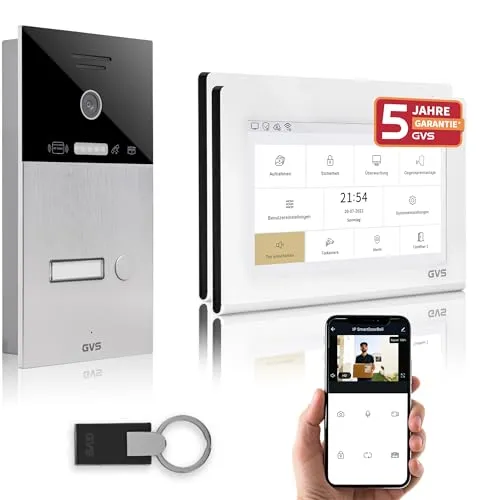 GVS IP Video Türsprechanlage mit Türöffner, RFID, 2X 7 Zoll Monitor & App