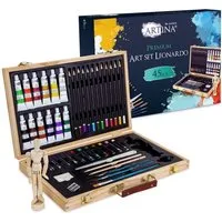 Artina Kreativset Leonardo, 45tlg. Malset mit Acrylfarben, Pinsel & Gliederpuppe - Kreativkästen für Kinder ab 5 Jahren, fördert die Kreativität und motorischen Fähigkeiten mit hochwertigem Zubehör.