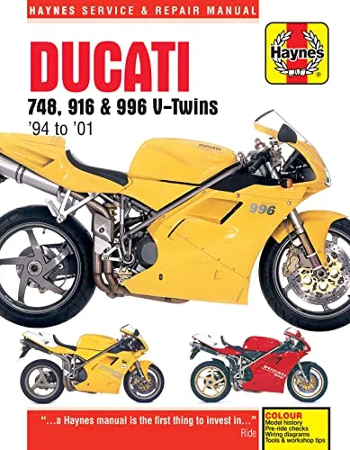 Ducati 748 916 & 996 4-valve V-Twins (94 - 01) Haynes Repair Manual - Praktisches Taschenbuch für Ducati-Enthusiasten, bietet detaillierte Anleitungen und Tipps zur Wartung und Reparatur der V-Twin Modelle.