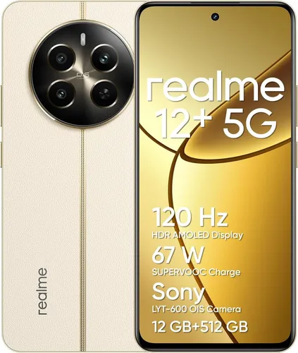 realme 12+ 5G Smartphone 12+512 GB NFC, Dual-SIM 120 Hz regenfest AMOLED Beige
