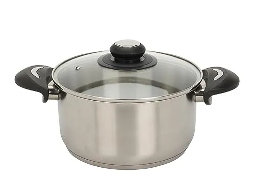 Edelstahl Kochtopf mit Glasdeckel - 2,1 L / 20 x 15,5 cm - Universal Küchentopf mit Griffen - Topf für Nudeln Kartoffeln Suppen Eintopf für alle Herdarten spülmaschinenfest