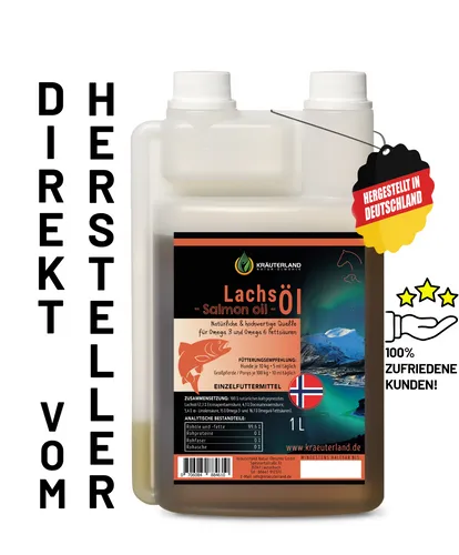 KRÄUTERLAND Lachsöl Pferde 1 L, für Tiere, Omega 3 und 6, DHA + EPA