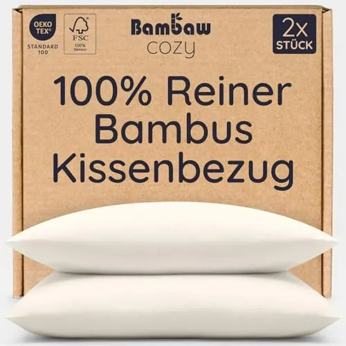 Bambaw Kissenbezug Bambus 50x75 cm, 2-er Pack, 100% nachhaltige Bambusfasern, kühle Bettwäsche, weiche, kuschelige und antibakterielle Kissenbezüge (Elfenbein)