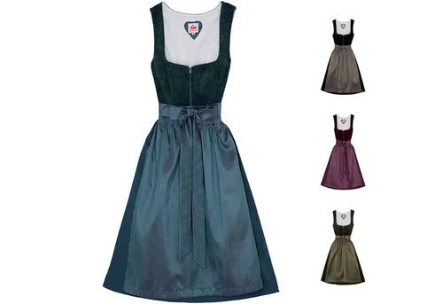 Spieth & Wensky Dirndl Dasing - Elegantes 2-teiliges Trachtenkleid - Modisches Dirndl mit edel glänzendem Samtoberteil und trendiger Schürze, ideal für festliche Anlässe. A-Linien-Form und Midi-Länge zaubern eine feminine Silhouette.