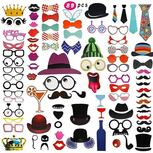Produktbild Sgizoku 89Stück Fotobox Requisiten Party Deko für Karneval,Geburtstag,Hochzeit, Weihnachtsparty als Photo Booth Props,Fotobox Accessoires,Foto Booth Requisiten,Photo Booth Props