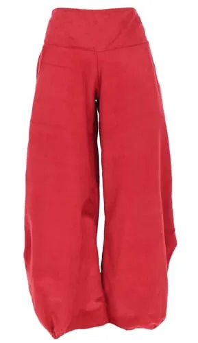 GURU SHOP Weite Boho Cord Pluderhose - Rot, Damen, Größe M - Bequeme und stylische Boho Cord Pluderhose aus hochwertigem Feincord. Mit elastischem Bund und praktischen Taschen für den Alltag. Vielseitig kombinierbar und ideal für jede Jahreszeit.