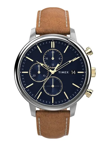 Timex Quarzuhr Chicago City Collection - Herrenuhr mit Quarz-Analoguhrwerk, elegantes Design in Blau und Braun, perfekter Begleiter für jeden Anlass.