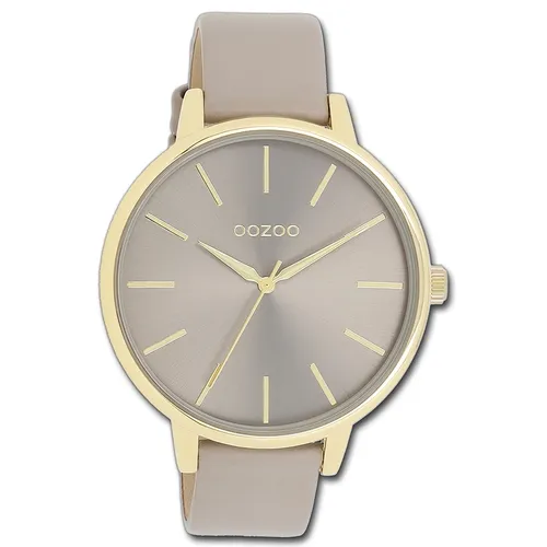 OOZOO Quarzuhr C11291 - Elegante Damenuhr mit braunem Lederarmband und goldfarbenem Gehäuse, spritzwassergeschützt und ideal für jeden Anlass.