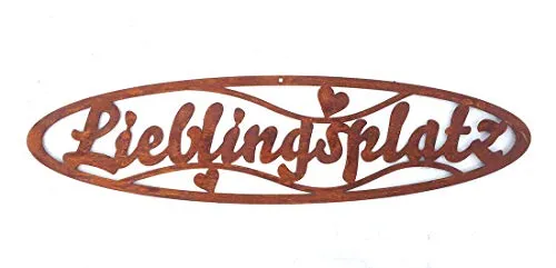 Steinfigurenwelt Gießen Schild Lieblingsplatz zum Aufhängen 50x13cm Edelrost Gartendeko Rost Wandhänger Wanddeko Tafel Spruchtafel Metall Türdekoration Geschenk