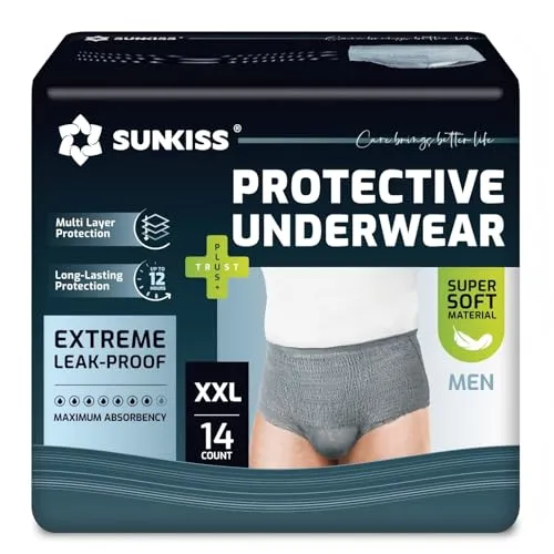 SUNKISS Inkontinenz Pants Männer, Tagsüber Einweg Erwachsenen Windelhosen, Herren Windeln mit Maximaler Saugfähigkeit, Grau, Größe XXL, 14 Stück 1er Pack