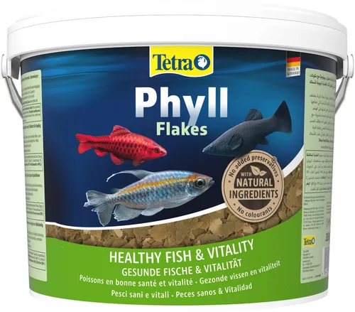 Tetra Phyll 10 L Fischfutter - Hochwertiges Hauptfutter für Süßwasserfische - Futter für Aufzucht, Betta, Cichliden und Pflanzenfresser. Ideal für gesunde Fische und eine ausgewogene Ernährung.