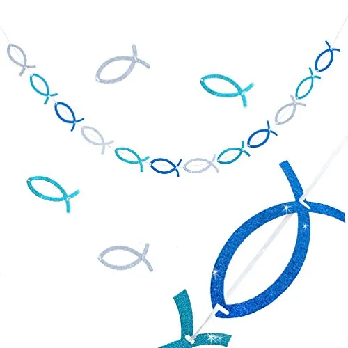 Oblique Unique® Fisch Girlande Silber Glitzernd für Kommunion Taufe Konfirmation Hochzeit Feier Dekoration
