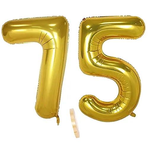 Folienballon Zahl Deko Gold 75 für Frauen Männer, XXL 100cm Riesen Nummer Aufblasbar Helium Ballon Figuren Zahlen Luftballons für 75. Jahre Mann Frau Geburtstag Hochzeit Jubiläum Party Dekoration