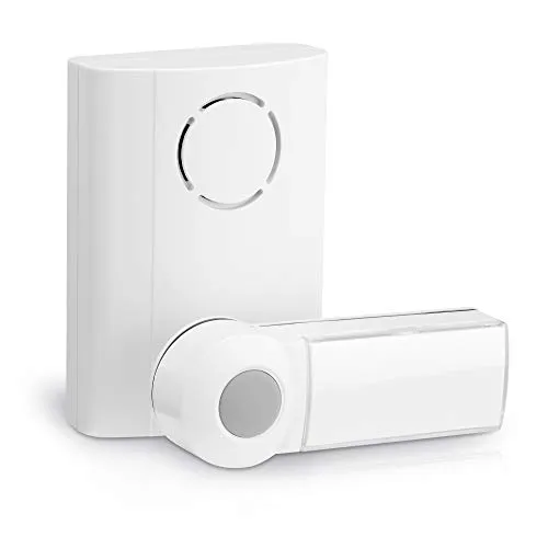 conecto Funk-Türklingel Set, Taster und Klingel, 100 Meter Reichweite, 36 Klingeltöne, kabellos, batteriebetrieben, weiß, SA-CC50230-V2