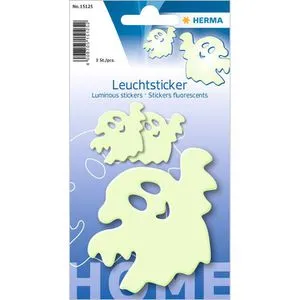 Herma Sticker Leuchtsticker 15125 Kleines Gespenst, gelb, Leuchteffekt, 3 Aufkleber, 3 Stück