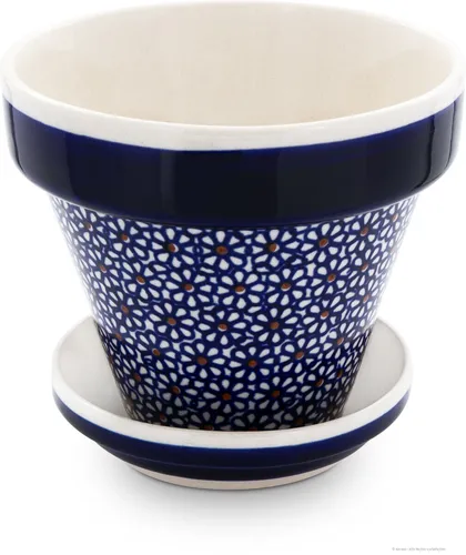 Bunzlauer Keramik Blumentopf + Unterschale, H=11,8/2,8cm, D=14/11,8cm Dekor 120