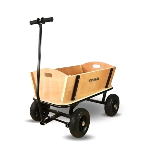 FROSAL Bollerwagen Holz Erik - Handwagen für Kinder - Robuster Holzbollerwagen mit pannensicheren PU-Rädern, ideal für den Transport von bis zu 100 kg. Perfekt für Ausflüge und Spielplatzbesuche!