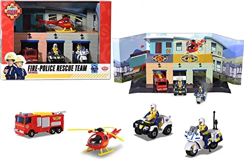 Dickie Toys Sam Fire Rescue Team Set - Motorfahrzeugspielsets für Kinder, mit detailgetreuen Fahrzeugen und realistischen Funktionen für aufregende Feuerwehrabenteuer.