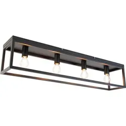 Qazqa Deckenleuchte Cage, 4-flammig, LED wechselbar, Schwarz, Industrie-Design - Stilvolle 4-flammige Deckenleuchte aus schwarzem Stahl im industriellen Design. Hohe Lichtleistung von bis zu 806 Lumen sorgt für optimale Ausleuchtung. Ideal für modernes Wohnen und als echter Blickfang!