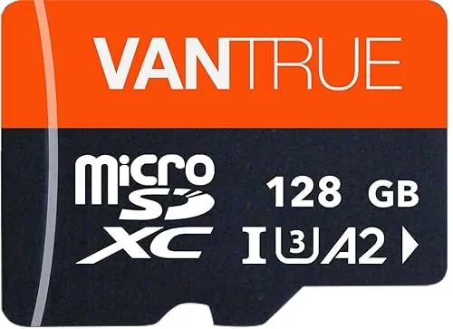 VANTRUE 128GB microSD Speicherkarte, UHS-I U3 A2 4K, inkl. Adapter, Kompatibel mit Dashcam, Smartphone, Tablet, Action Camera und Überwachung Kamera (128G)