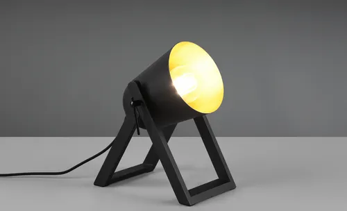 Retro LED Tischleuchte mit Naturholzfuß und Metallschirm Schwarz-Gold - Klassische Tischleuchten, verstellbar und mit dimmbarem LED Leuchtmittel für individuelle Beleuchtung in jedem Raum.