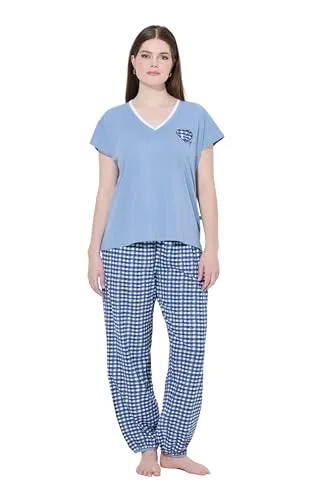 Ulla Popken Pyjama Schlafanzug Karo V-Ausschnitt Halbarm - Bequemer Zweiteiler Pyjama mit V-Ausschnitt und Karomuster. Ideal für entspannte Nächte, mit elastischem Saum und praktischen Taschen für zusätzlichen Komfort.