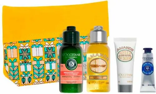 L'Occitane Best Cosmetic Bag Set - Praktisches Set für Frauen mit vielseitigen Pflegeprodukten: Duschöl, Shampoo, Körpercreme und Handcreme. Ideal für unterwegs und sorgt für geschmeidige Haut und gepflegtes Haar.