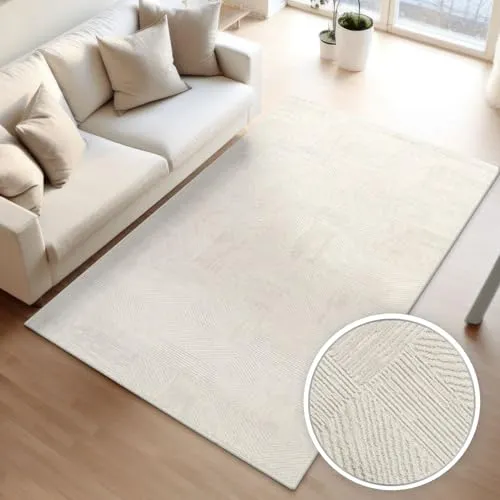 TT Home Wohnzimmer Teppich Esszimmer Kurzflor Boho Design Skandinavisch Abstrakt Unifarben Hoch-Tief-Effekt Moderner Style, Größe:120x160 cm