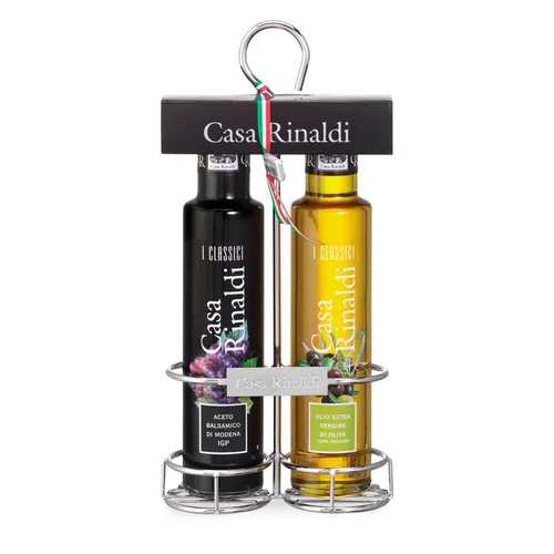 Casa Rinaldi Classici Olivenöl Extra & Balsamico Essig 250ml - Hochwertiges Olivenöl und Balsamico-Essig im praktischen Set. Ideal für die Verfeinerung von Salaten oder mediterranen Gerichten. Ausgewogene Aromen für kulinarische Genussmomente.