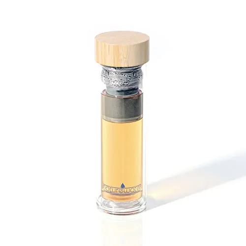 Naturewater Doppelwandige Teeflasche mit Sieb 350ml Trinkflasche to go aus Glas mit Edelstahl Filter
