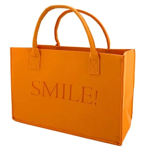 heimtexland Allzweck Filztasche Einkaufstasche Shopper Filz Tragetasche Einkaufskorb Aufbewahrung XL Tasche mit Henkel 30x45 robust langlebig Geschenkidee Typ717 Orange Smile 30x45 cm