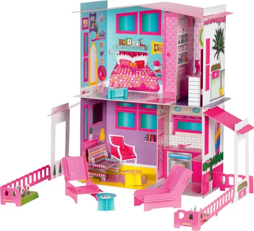 Lisciani Barbie Puppenhaus - Kreatives 3D-Spielzeug für Kinder - Puppensets - Gestalte Barbies Traumvilla auf zwei Etagen mit Möbeln und Aufklebern. Fördert Kreativität und Konzentration für Mädchen ab 4 Jahren.