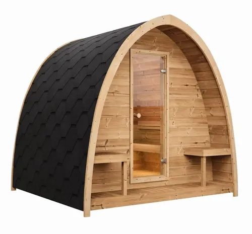 Outdoor-Sauna aus kanadischem Hemlock für 4-6 Personen - Moderne Sauna mit Dampffunktion, ideal für entspannte Stunden im Freien. Hergestellt aus hochwertigem Hemlock, bietet Platz für 4-6 Personen und sorgt für ein angenehmes Ambiente.