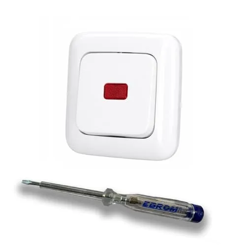 EBROM SET IDEE: Busch Jäger Set, Wechselschalter 2000/6 USGL permanent beleuchtet, mit roter Kalotte (rot beleuchtet) in ReflexSi Alpinweiß + EBROM Phasenprüfer zur Montage