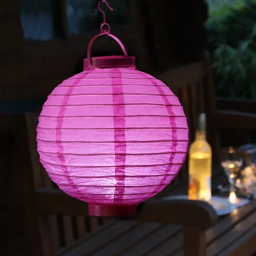 LED Lampion Papierlaterne Partylampion Balkon Terrasse Innen Deko D: 20cm pink