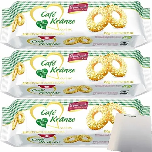 Coppenrath Cafe Kränze Mürbgebäck mit Hagelzucker 3er Pack (3x250g Packung) + usy Block