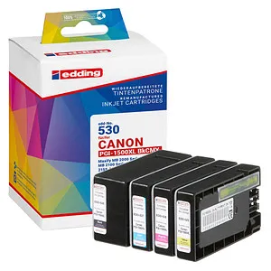 Edding EDD-530 Druckerpatrone Multipack für Canon PGI-1500XL - Tinte Kompatibel mit 4275 Seiten Druckleistung, umweltschonend und recycelt – ideal für effizientes Drucken in hoher Qualität.