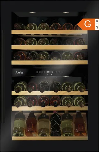 Amica WK 341 220 S Einbau Weinkühlschrank - Weinkühlschrank mit Rauchglas-Türen zum Schutz vor UV-Strahlung, 2 Temperaturzonen und Platz für bis zu 58 Flaschen - ideal für Weinliebhaber.