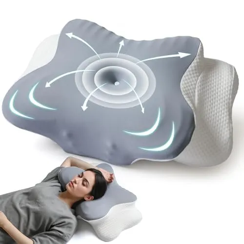 AmzHandler Seitenschläferkissen aus Memory Foam, Ergonomisches Nackenstützkissen Kopfkissen, Orthopädisches Nackenstützkissen für Nacken-und Schulterschmerzen, L 62 x W 38 x H 14,4/9 cm (Grau)