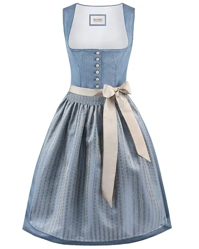 Stockerpoint Damen Irit Midi Dirndl, Rauchblau, 48 - Dirndl für Damen mit elegantem Design, hochwertigem Jacquardstoff und bequemen Baumwoll-Polyester-Mix für perfekten Tragekomfort - ideal für festliche Anlässe.