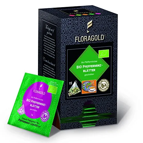 FLORAGOLD Pyramidenbeutel Bio KT Pfefferminzblätter geschnitten, 1er Pack (1 x 30 g)