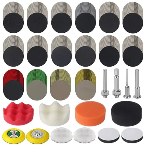 Stück Scheinwerfer Aufbereitung Set, Polieraufsatz Akkuschrauber 75mm mit Schleifpads 60–10000 Körnung, Polierpads & Nassschleifpapier für Bohrmaschine, Auto, Metall, Holz und Lack 174