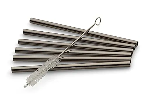 Echtwerk Trinkhalme Small 7tlg aus Edelstahl inkl. Reinigungsbürste, Black-Edition, Wiederverwendbar, Unzerbrechlich, BPA-frei, Trinkhalme für Cocktails, Longdrinks, Smoothies